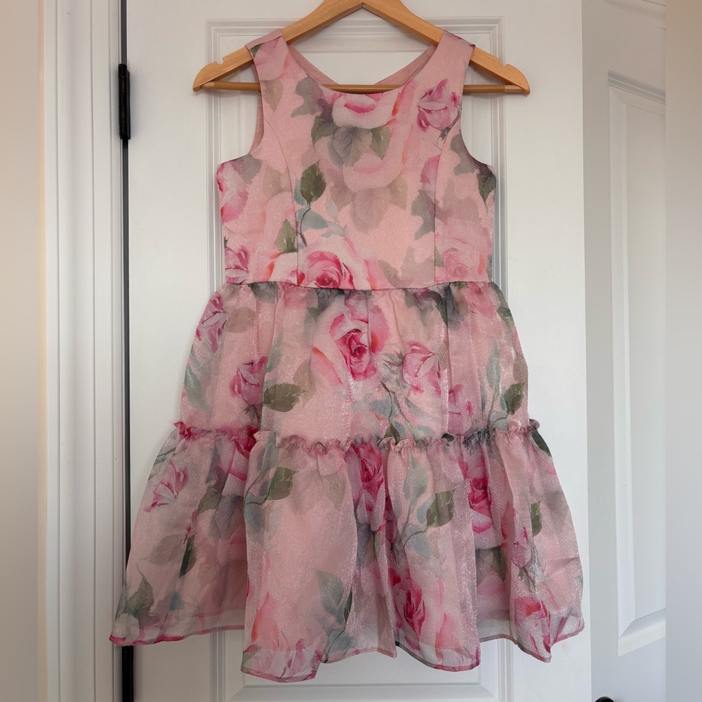 Rare Editions Pink Floral Organza Tiered Party Dress Big Kids Size 12
